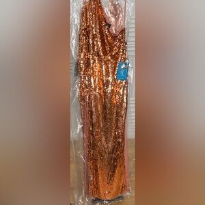 Mac Duggal Sparkling Copper Long Sleeve Dress